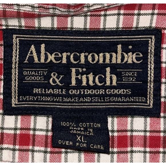 Abercrombie & Fitch Men's Button Down Shirt XL Red Tan Plaid Chest Pocket EUC - Picture 11 of 11